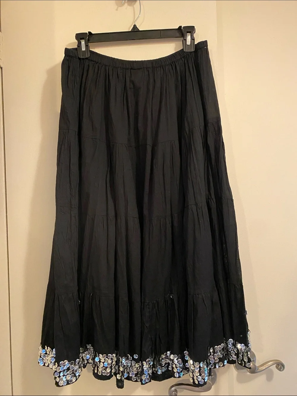Faded Glory Black Cotton Tiered‎ Sequin Hem Midi Skirt Plus 22/24W